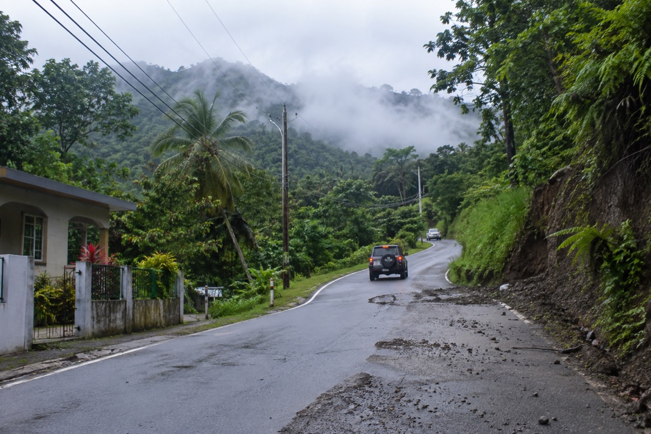 Dense green rainforest canopy with mist resting between the ridges of the Luquillo Mountains