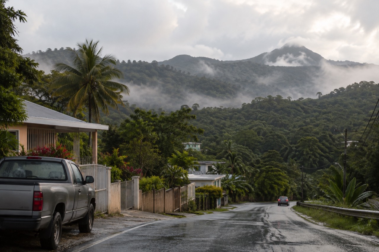 Green mountains of El Yunque National Forest in Río Grande, Puerto Rico, with mist over the rainforest canopy along the PR-191 recreational corridor, the setting for the guided tours compared on this site.